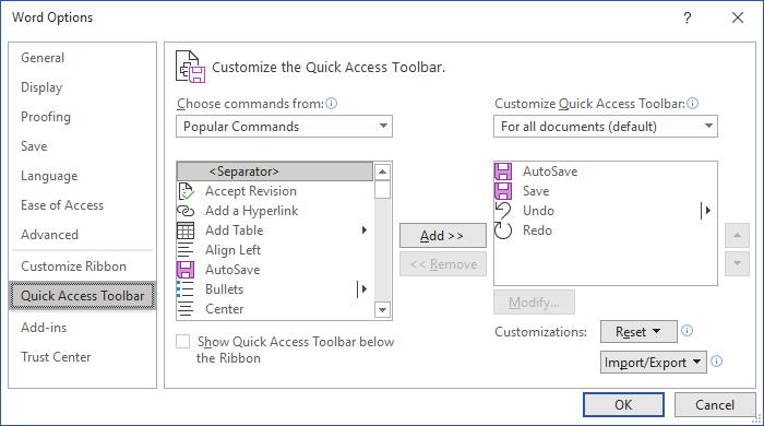 Word for Microsoft 365 Options Word 365 Options