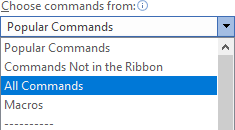 Choose commands from in Word 365