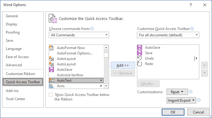 Add command to Quick Access toolbar in Word for Microsoft 365 Add command to Quick Access toolbar in Word 365