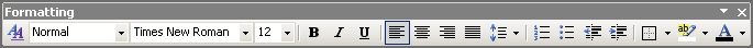 Formatting toolbar in Word 2003