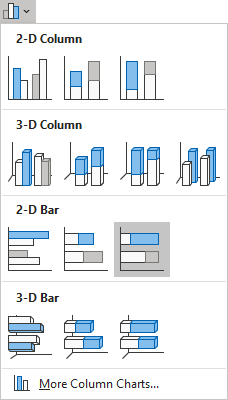 100% stacked bar chart in Excel 365