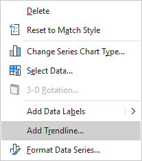 Add Trendline in the popup menu Excel 365