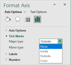 No Tick Marks in Format Axis pane Excel 365