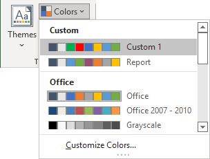 Custom colors themes in Excel 365