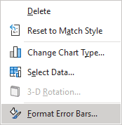 Format Error Bars in popup menu Excel 365