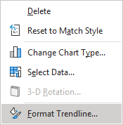 Format Trendline in popup menu Excel 365