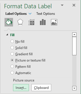 Insert in Format Data Label pane Excel 365