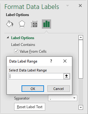 Select Data Label Range in popup menu Excel 365