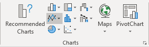 The Insert Line or Area Chart button in Excel 365