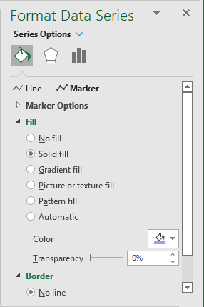 Marker Solid fill in Format Data Series pane Excel 365