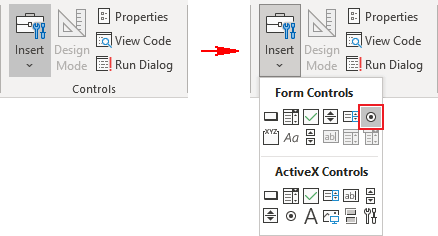 Controls, Option button in Excel 365