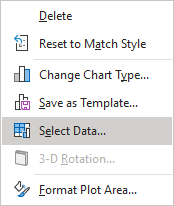 Select Data button in popup menu Excel 365
