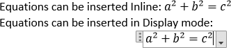 Inline and in Display mode in Word 365