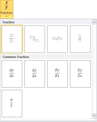 Stacked Fraction in Word 2010