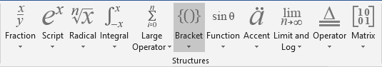 Bracket button in equations Word 2016