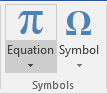 Equations button in Word 2016