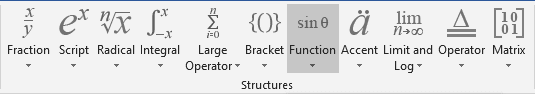 Function in equations Word 2016