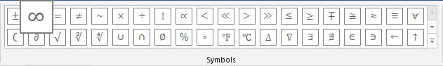 Infinity symbol in equations Word 2016