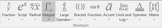 Integral button in equations Word 2016