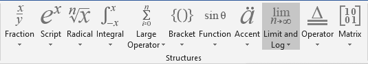 Limit and Log formulas in Word 2016