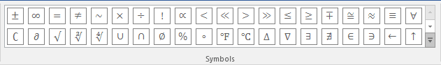 More symbols in Word 2016