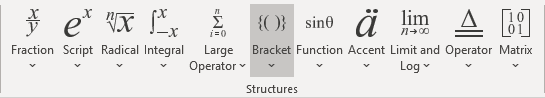 Bracket button in equations Word 365