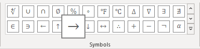 Right Arrow symbol in equations Word 365