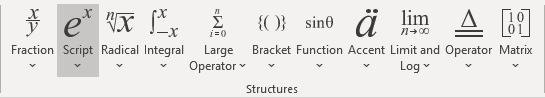 Script button in equations Word 365