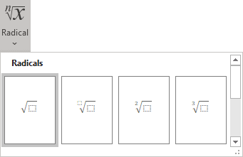 Square root in Word 365