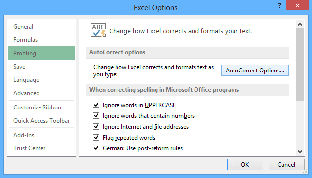 Proofing in Excel 2013 Proofing in Excel 2013