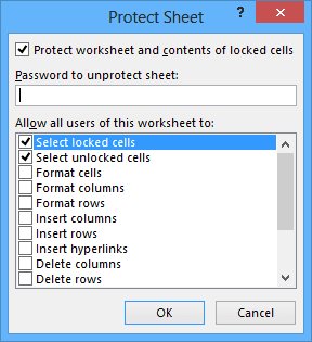 Protect Sheet in Excel 2013