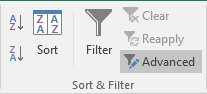 Advanced buttin of Sort and Filter in Excel 2016 Advanced button of Sort and Filter in Excel 2016