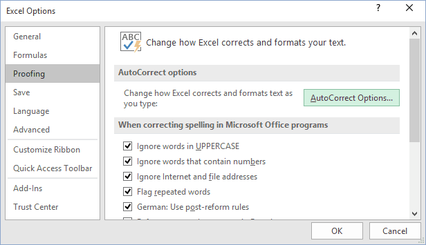 how to do spell check on excel 2016