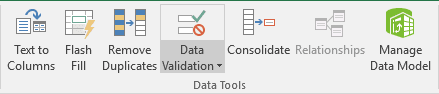 Data Validation button in Excel 2016