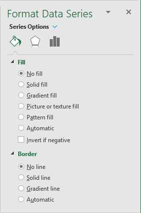 No fill and No line in Format Data Series Excel 2016