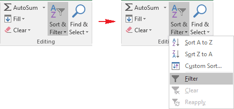 Filter in Excel 2016 Filter in Excel 2016