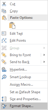 Format Shape popup in Excel 2016