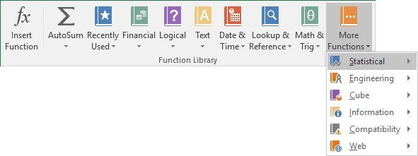 Statistical Formulas in Excel 2016