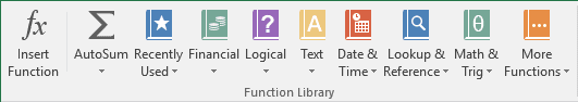 Function Library in Excel 2016