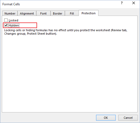 Protection, Hidden cells in Excel 2016