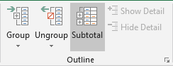 Big Outline group in Excel 2016