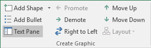 Text Pane button in Create Graphic group in Excel 2016