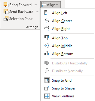 Align shapes in Excel 365