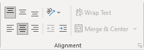 Alignment - Top Centered in Excel 365