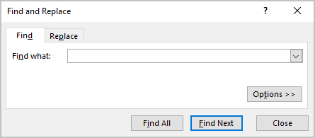 Find in Find and Replace dialog box Excel 365