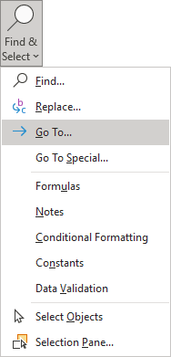 Go To in Excel 365