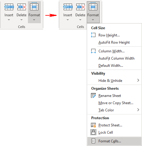 Format cells in ribbon Excel 365