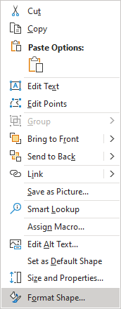 Format Shape popup in Excel 365