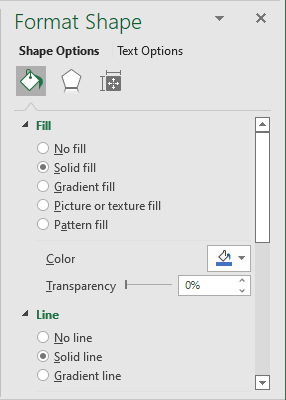 Format Shape pane in Excel 365