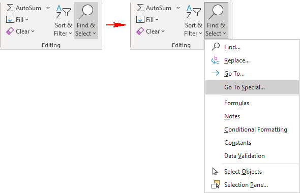 Go To Special in Excel 365